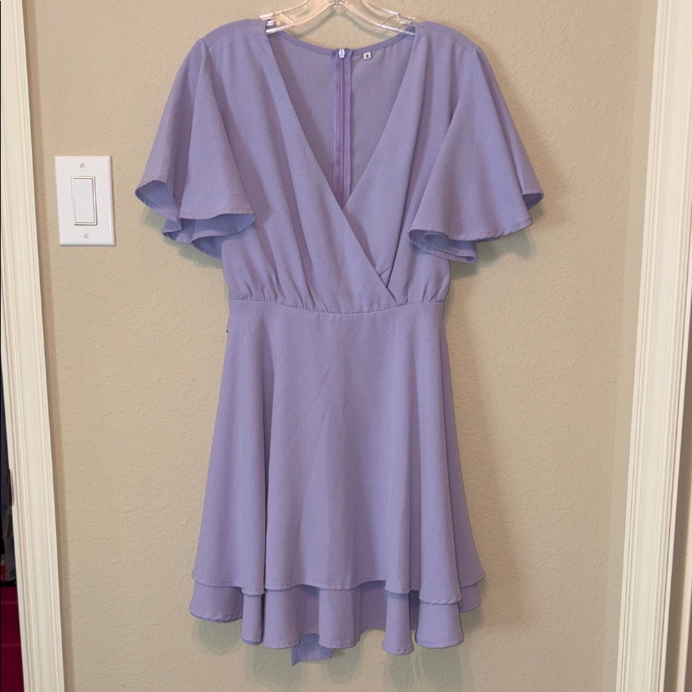 Lilac Flutter Sleeve Dress - Women